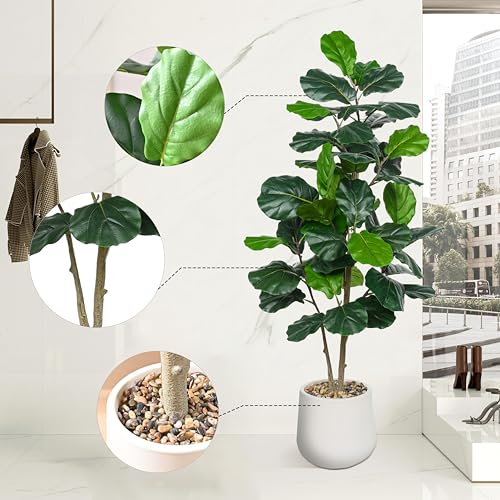 Artificial Fiddle Leaf Fig Tree 5FT, Large Realistic Faux Ficus Lyrata Plant with Pot Large Faux Plant for Indoor Outdoor Home, Office, Living Room, Bathroom Decor - color: White, size: 5FT