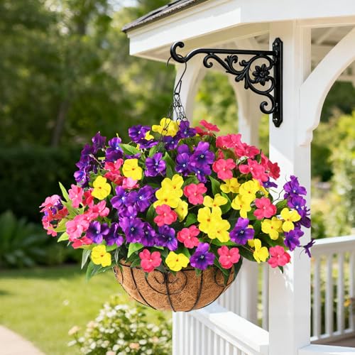 Artificial Impatiens Flowers for Outdoors, 6 Bundles Multicolor Silk Fake Flowers for Spring Summer Decoration, UV Resistant Faux Plants Plastic Bouquet for Home Planter Porch Patio Yard Decor - color: Purple,yellow,pink