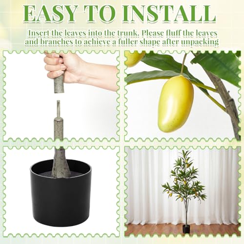 Daifunli 1 Pack Artificial Mango Tree with Realistic Leaves and Natural Trunk Faux Tree with Silk Leaves for Porch Home Office Farmhouse Indoor Outdoor Housewarming Gift - style: Mango