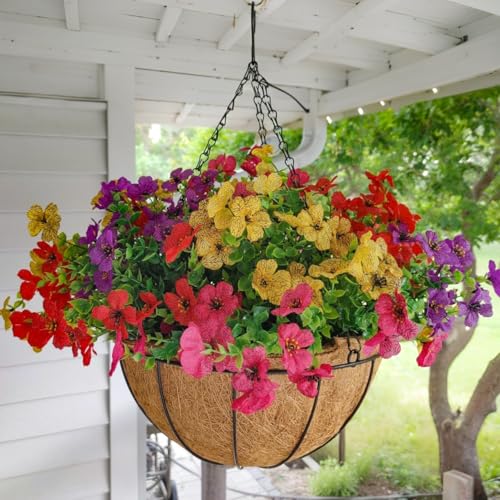 Artificial Flowers for Indoor & Outdoor Decoration - 6 Bundles Faux Daisies with Eucalyptus Leaves Fake Greenery for Garden, Home, Porch, Patio, Boxwood (6 Pcs Mix Red Purple Yellow) - color: 6 Pcs Mix Red Purple Yellow