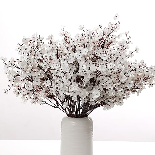 6PCS Artificial Baby Breath Flowers Fake Silk Real Touch DIY Floral Bouquets Decor Wedding Party Decoration Arrangements(White) - color: White