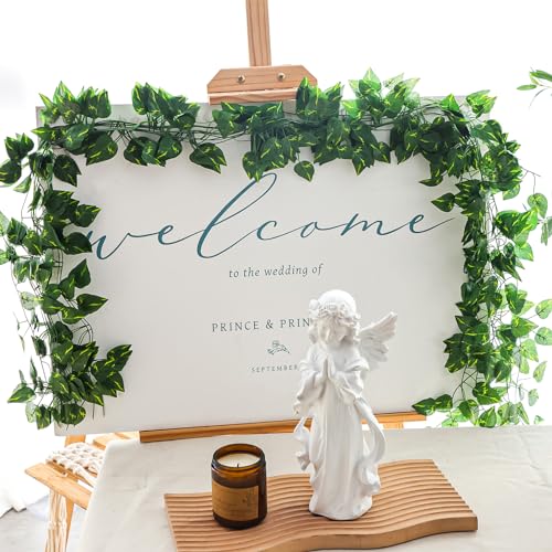 CEWOR 48 Pack 7 Feet Artificial Ivy Garlands, Fake Vines Greenery Hanging Plants Green Leaves Backdrop for Room Bedroom Wall Decor, Jungle Themed Party Wedding Decorations - size: C-48pcs of Vines with 0 LED lights