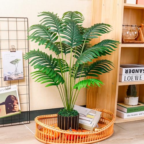 Der Rose Fake Plants Tall Artificial Palm Tree Faux Plants Indoor for Living Room Home House Decor - size: 28"-Palm