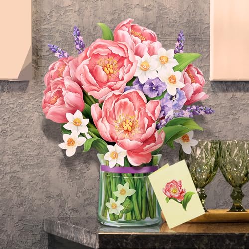 Airpark 3D Pop Up Paper Flowers Bouquet Card 12’‘ with Note & Envelope, Birthday Gifts, Get Well, Thank You, Greeting Cards for Women Mom Wife Friends, Peony Paradise - style: Peony Paradise