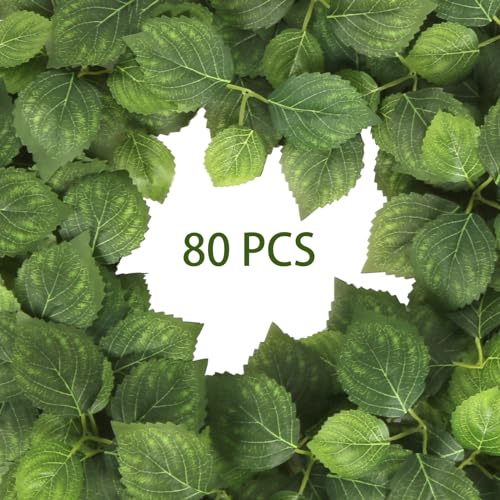 Hydrangea Leaves Artificial,80PCS Green Leaves Fake Hydrangea Leaves for Crafts DIY Wedding Bouquets Centerpieces Party Decorations - color: Artificial Hydrangea Leaves