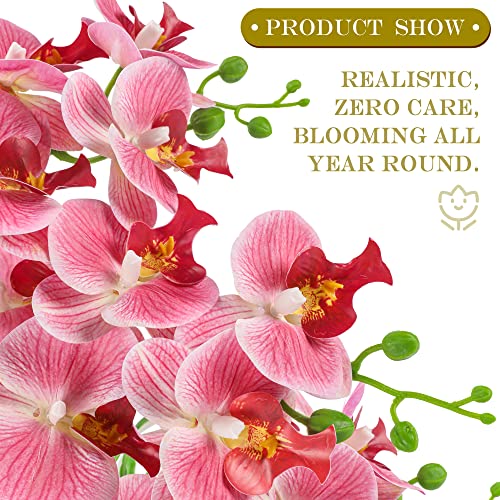 Orchids Artificial Flowers, Pink with Gold Vase | Fake Orchid Plants, Faux Orchid in Pot, Home Decor Indoor - color: Pink-gold