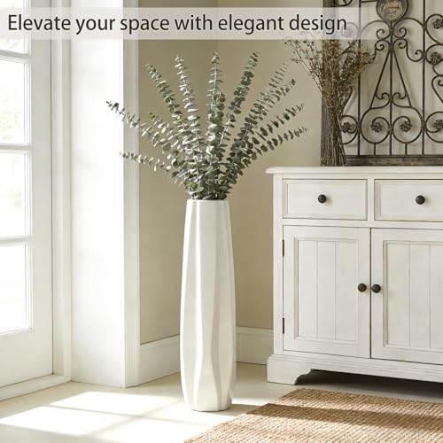 Ceramic Large Floor Tall Vase 28 Inches,White Modern Flower Tall Vases for Office, Home,Farmhouse,Living Room Décor,Simple Origami Design Fall Decorative Porcelain Flower Arrangement Vase Ideal Gift - size: 28 Inch
