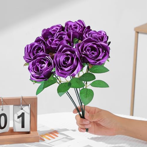 100 Pcs Premade Satin Ribbon Rose Petals Half-Finished DIY Everlasting Rose Making Kit: 100 Pcs Pre-Cut Satin Petals for Handmade Forever Flowers, Wedding & Anniversary Bouquets - color: 100 Pcs Dark Purple