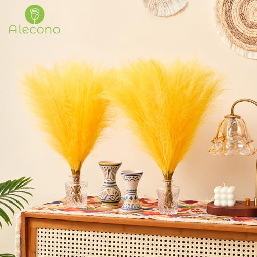Alecono 𝟯𝟬𝙋𝙘𝙨 Pampas Grass 17in, Yellow Faux Pampas Grass Decor for Home Decoration, Wall Decor for Wedding Centerpieces Party Decorations (Lemon Yellow) - color: Lemon Yellow, size: 30pcs