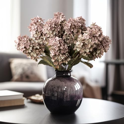 Ttranewsoo Fake Flowers Hydrangea Silk Flowers with Stems,Brown Flowers Fall Hydrangea Artificial Flowers,Winter Flowers Artificial for Decoration Vase Indoor and Outdoor 24"（Brown ） 8PCS Wthout Vase - color: Brown