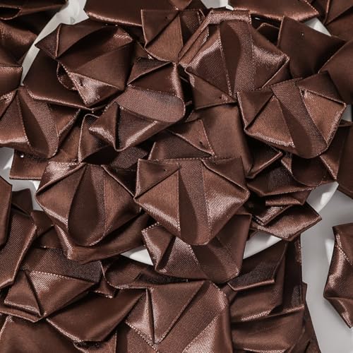 Bulk Value Pack: 300 Count Pre-Made Satin Ribbon Petals. The Convenient & Budget-Friendly Solution for Crafting DIY Everlasting Rose Bouquets for All Events. (300 Pcs Brown) - color: 300 Pcs Brown