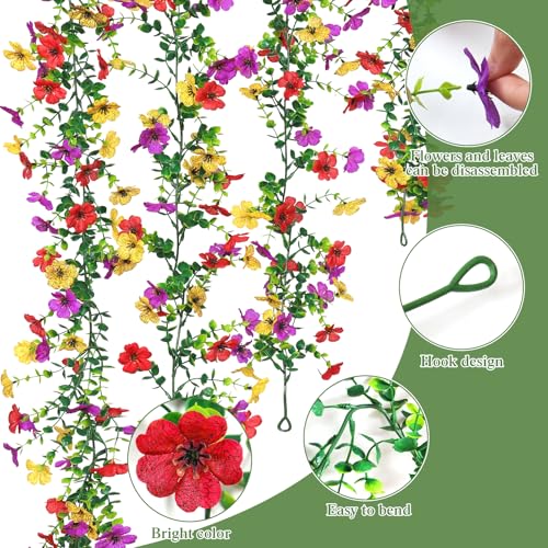 2 Pack Artificial Daisy Flower Garland,5.9FT UV Resistant Fake Floral Vine Silk Hanging Spring Summer Wild Flower Garland for Home Mantle Garden Wedding Backdrop Decor (Red Yellow Purple) - color: Red Yellow Purple, size: 2PCS