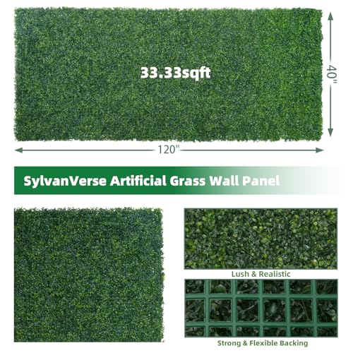 Artificial Boxwood Roll, 40x120 in(33.3 sqft) UV-Anti Faux Ivy Hedge Grass Wall Panels for Patio and Balcony Privacy, Fake Greenery Backdrop Decor for Fence, Garden, Backyard - size: 40x120inch