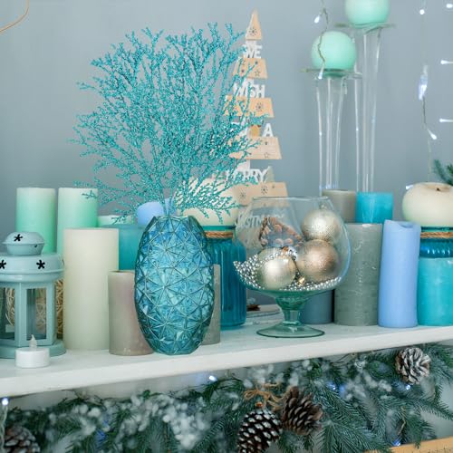 Winlyn 15 Pcs Teal Glitter Artificial Cedar Picks Sprays Christmas Floral Picks Faux Cedar Branches Stems Teal Christmas Tree Picks 15.4" H for Floral Arrangement Wreath Swag Winter Centerpiece - color: Teal