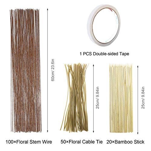 Floral Arrangement Tool Kit, Woohome Floral Kit with 2 Style Floral Tapes, 26 Gauge Stem Wire, Brown Cable Tie and Bamboo Stick for Floral Design Lovers