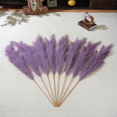 Premium Faux Lilac Purple Pampas Grass – 43.3" Tall Fluffy Decor, 8pcs 18-Branch One-Piece Stems No Assembly, Luxury Silk-Feel Feather Flowers for Boho Wedding Dreamy Home Decor, Lavender 8 Stems110cm - color: Artificial - Lilac Purple, size: 8pcs 43.3"(1