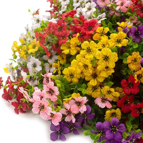 Grunyia 20 Bundles Artificial Flowers for Outdoors, UV Resistant Fake Plants Flowers Greenery Shrubs Plants for Decoration Outside Plants Hanging Planter Home Garden Decor - color: Mix