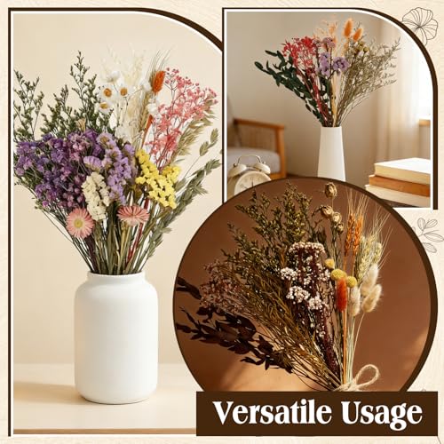 6 Bunches Large Size Dried Flower Bouquet 15 -17 Inch Natural Various Dried Flower Combinations with Wildflowers Dry Rose Lavender Forget Me Not Babys Breath for Vase Boho Wedding Farmhour Home Decor