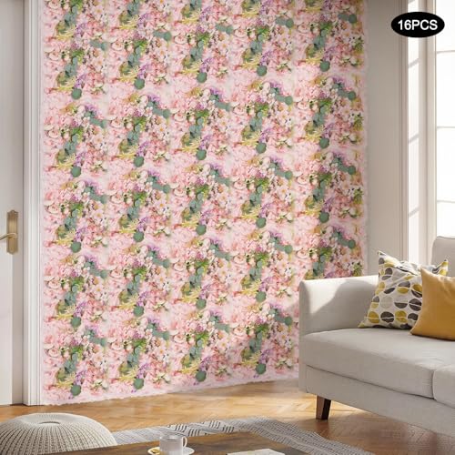 Flower Wall Backdrop, 14x14 Inch Artificial Flower Wall Panels, Peony Dahlia Wall Flowers Wall Decor for Photo Background Home Party Wedding Backdrop Decoration (Pink) - color: Pink