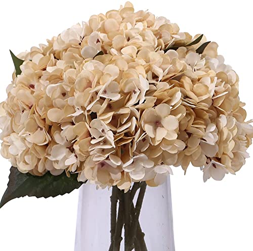 6PCS Artificial Silk Hydrangea Flowers Vintage Fake Bouquet Plants Faux Hydrangea Flower with Stems and Leaves for Wedding Party Home Kitchen Table Centerpiece Decoration(Cream) - color: Cream