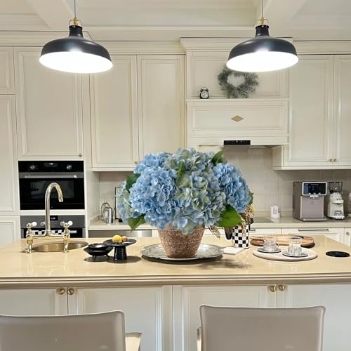 YalzoneMet Real Touch Hydrangea Artificial Flowers 3 Pcs 21 inches Light Blue Natural Lifelike Latex Flower Long Stem Faux Hydrangea Gift for Home Kitchen Garden Xmas Decor Christmas Table Centerpiece - color: Light Blue