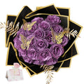 Glitter Roses Bouquet - DIY Artificial Flower Bouquet Kit with Fake Rose Butterfly Stems Cards for Gifts Mother's Day Valentine's Day Anniversary Birthday, 24 Roses, Purple - color: Purple