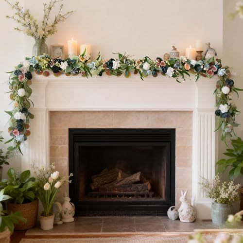 6FT Spring Flower Garland, Floral Dahlia, Orchid, Gardenia Spring Garland, Artificial Spring Summer Garlands for Home Mantle Wedding Festival Indoor Decor - color: Garland