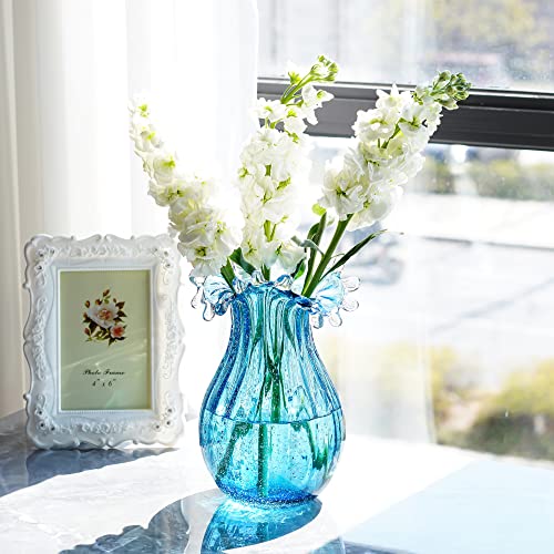 8inch Blown Glass Bubble Vase Collection Modern Art Flower Vase Decoration for Home Decor Living Room,Office,Centerpiece,Table and Wedding,Blue - color: Blue Bubble