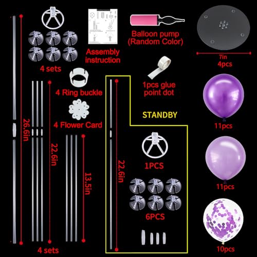 TONIFUL 4 Set Purple Balloon Stand Centerpiece Table Decorations for Birthday,Baby Shower,Engagement, Wedding,Mother's Day,Graduation,Halloween,Party Decorations - color: Dreamy Purple