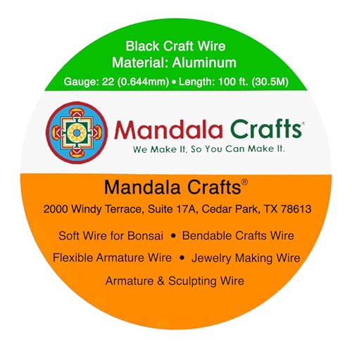 Mandala Crafts 22 Gauge Anodized Aluminum Craft Wire for Jewelry Making - 100 FT Colored Flexible Black Wire - Bendable for Bonsai Armature Crafting Sculpting - color: Black, size: 22 Gauge