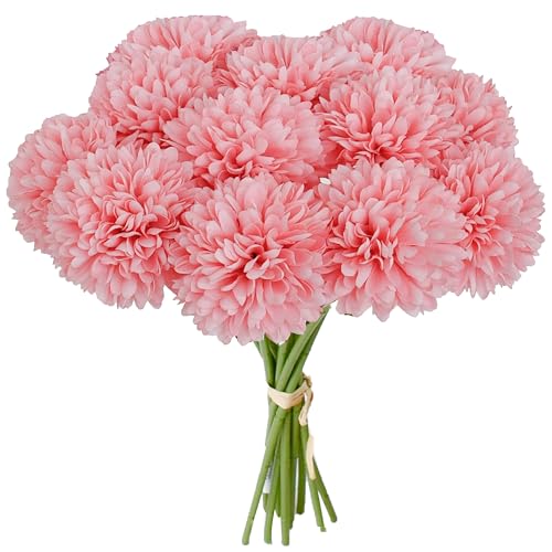 Mandy's 12pcs Artificial Pink Chrysanthemum | 11.8 inch Artificial Mums Flowers for Home Table Centerpiece Summer Decor Silk Flowers for Porch Patio and Wedding - color: Pink 1