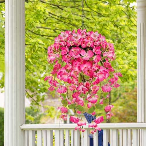 Artificial Fake Hanging Flowers Plants for Outdoor, Faux Silk Hibiscus Long Trailing Vines Realistic UV Resistant for Home Indoor Outside Front Porch Planter Patio Yard Decor,2Pcs (Pink) - color: Pink