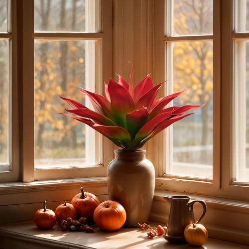 Velener Fake Agave Artificial Plant, Red Fake Plant for Room Decor, Unpotted Faux Agave Stems Plant for Fall Outdoor/Indoor Decor, 14 inches, Set of 2 - color: Hard-red