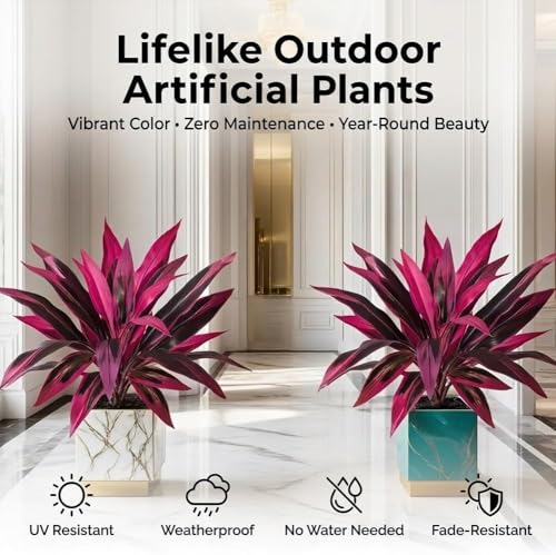 2pcs Large Realistic Artificial Boston Fern & Dragon's Blood Tree, Waterproof Plants with Vibrant/Leaves, UV Resistant Outdoor Fake Plants for Garden, Patio, Wedding, Balcony (3pc)