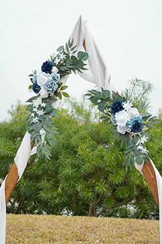 ponatia Wedding Arch Flowers (Pack of 2), Artificial Dusty Blue Flowers & Welcome Signs Decorations for Wedding Ceremony Reception - color: Dusty Blue