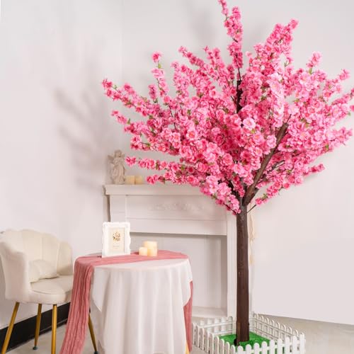 7FT Artificial Cherry Blossom Tree - Pink Flowers Indoor/Outdoor Decor for Wedding Party Home Christmas - Handmade Faux Tree with Wood Trunk