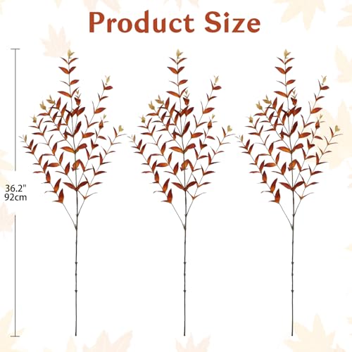 Briful 3PCS Artificial Fall Stems – 36.2" Long Stem Orange Leaf Branches, Autumn Foliage Branch for Fall Vase Filler, Thanksgiving Centerpiece, Harvest & Farmhouse Decoration - color: Orange Red