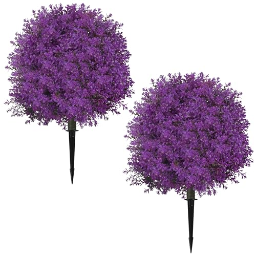 Sunnyglade 25.5" Set of 2 Artificial Lilac Flowers Tree, Faux Lilac Shrub Bushes with Ground Spike, UV Resistant Fake Delphinium Antirrhinum for Indoor, Garden, Yard, Porch, Patio Decor (Rose) - color: Rose