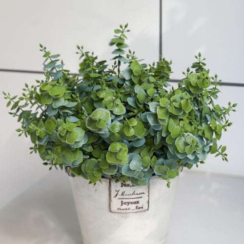 Artificial Fall Eucalyptus Plant – 8PCS Outdoor Fake Greenery, UV Resistant Fake Plants for Porch, Patio, Thanksgiving or Autumn Home Decor - Dusty Green Leaves - color: Dusty Green Leaves