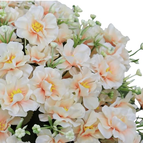 24” Artificial Flowers for Outdoors, Set of 2 UV Resistant Faux Plants in Cement Pots, Fake Floral Look Real for Front Porch, Entryway & Indoor Spring Decor - color: Artificial Flower Blush Peach