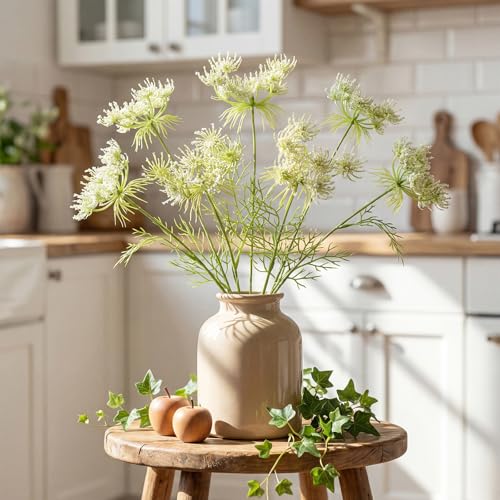 4 Pcs Artificial Queen Anne's Lace Stems 28.7 Inch Faux Ammi Majus Flowers Branches Faux Queen Anne's Lace Flowers Fake Carrot Floral Stems for Vase Bouquets Wedding Home Decor (White) - color: White
