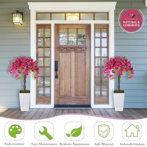 Artificial Bougainvillea Tree 4FT, Fake Silk Floral Tree with White Planter, Decorative Topiary Plant, Potted Faux Flower Tree for Home Porch Decor Indoor Outdoor - color: Rose Red, size: 4ft