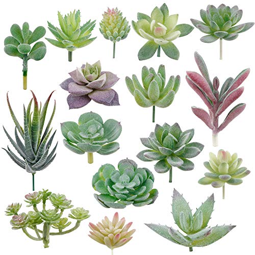 Augshy Artificial Succulents, 16 Pack Fake Succulents Plants Artificial Small Fake Plants Faux Succulents Unpotted for Lotus Landscape Decorative Garden Arrangement Decor - color: Green, size: 1.5-3.5 inches (4-9 cm)