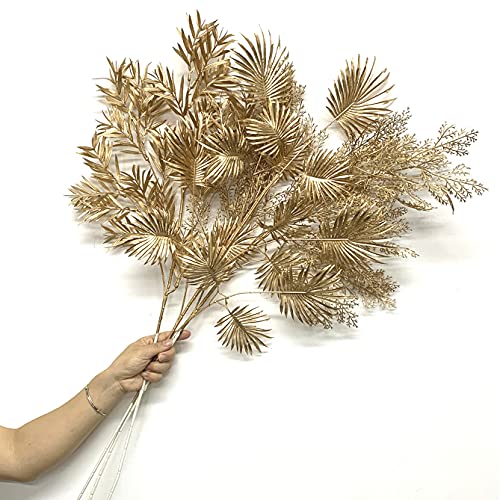 Artificial Golden Plants for Christmas Decor, Tall 30 Inch Faux Palm Leaves Plastic Fan Leaf Fake Tropical Monstera Tree for Indoor Outdoor Wedding Party Big Vase Filler DIY Decoration - Gold 2 Pack - color: (Tall) Golden Tropical Monstera Leaves - 2 Pcs