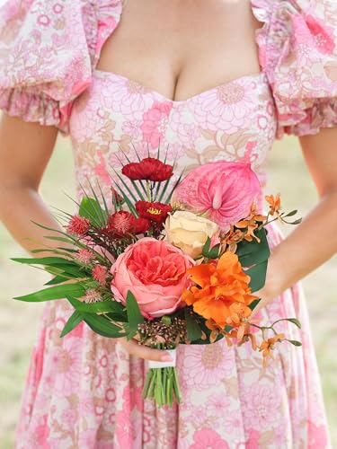 Rinlong Tropical Pink Bridesmaid Bouquet for Wedding, Prom, Homecoming | Silk Bridal Bouquet, Destination Friendly - color: 06-tropical