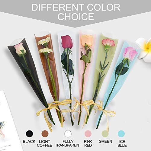 BEISHIDA 100 PCS Single Rose Sleeve Bouquet Bags Plastic Single Flower Wrapping Rose Packaging For Mother's Day Graduation Wedding Birthday Valentine's Day Party (Transparent) - color: Fully Transparent, size: 1 count (Pack of 100)