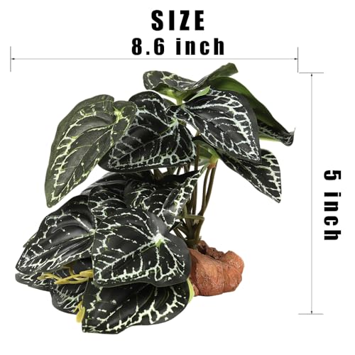 Reptile Plants for Terrarium, Ball Python Tank Decor Accessories fit Bearded Dragon Crested Leopard Gecko Lizard Chameleon Snake Frog Tortoise Hermit Crab - Fake Anthurium Crystallinum - color: C-fake Anthurium Crystallinum