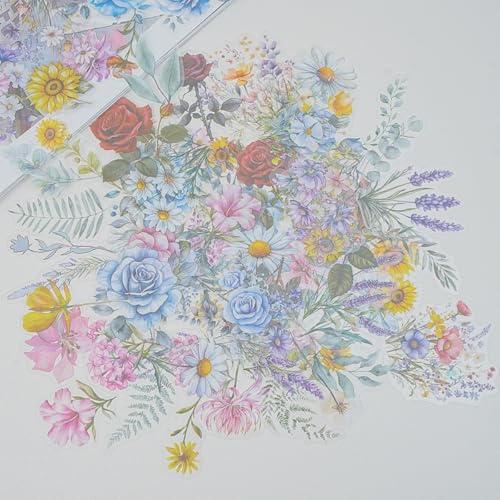 100 Pcs Natural Flower Stickers for Scrapbooking Junk Journal Notebook Planner Card Making Collage Envelope Water Bottle Phone Case Craft, Rose, Daisy, Lavender, Sunflower, Wildflower Stickers - color: Mix Flowers