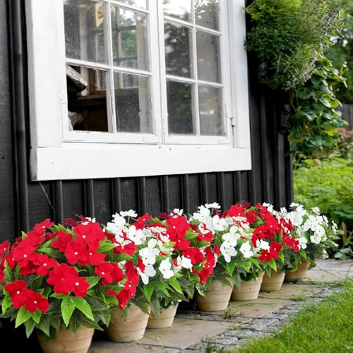 CITYES 4 Pcs Artificial Flowers Outdoor Impatiens UV Resistant Silk Impatiens Flowers Red Faux Flowers Impatiens Bushes Artificial Impatiens for Pot Patio Lawn Garden Hanging Basket Porch Decor - color: Red