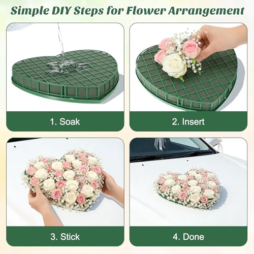 STOBOK Floral Foam Hearts, Heart Shaped Floral Foam Cage with 5 Suction Cups Base for Fresh or Artificial Flowers, Wedding Valentine Centerpieces, DIY Car Decor (Green, 12.2 x 11.4 in) - size: 32X30X3CM